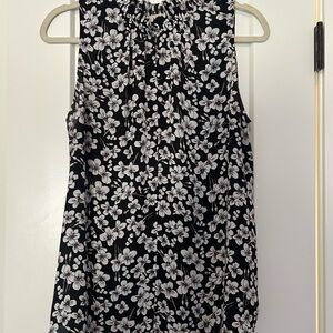 LOFT Black and White Floral Blouse